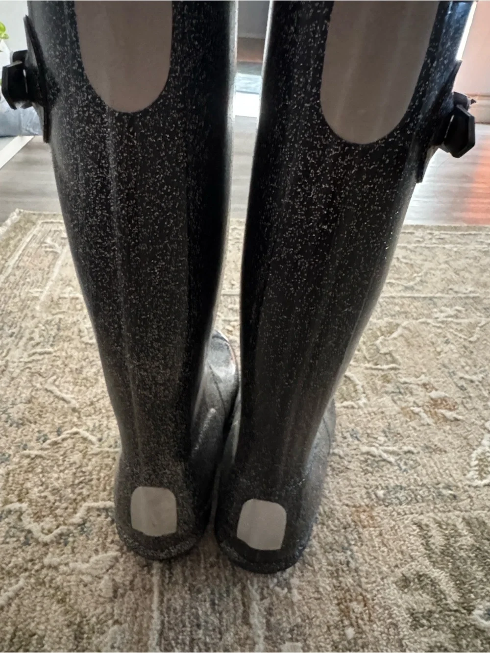 Hunter Kids Black Glitter Rain Boots